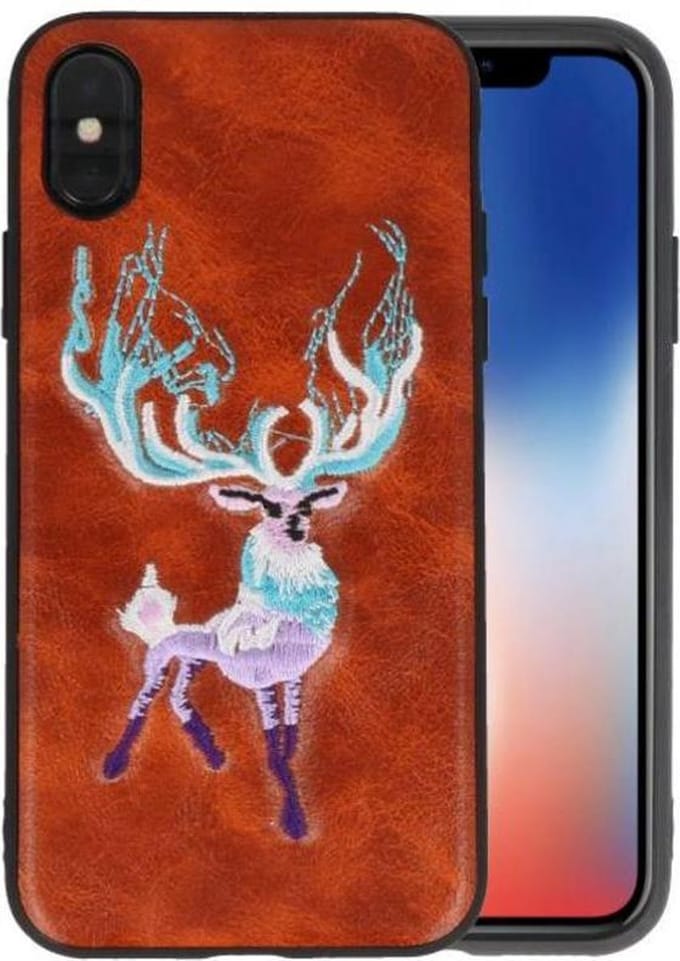 Borduurwerk Hert Back Cases - Hoesje Geschikt voor iPhone X Bruin