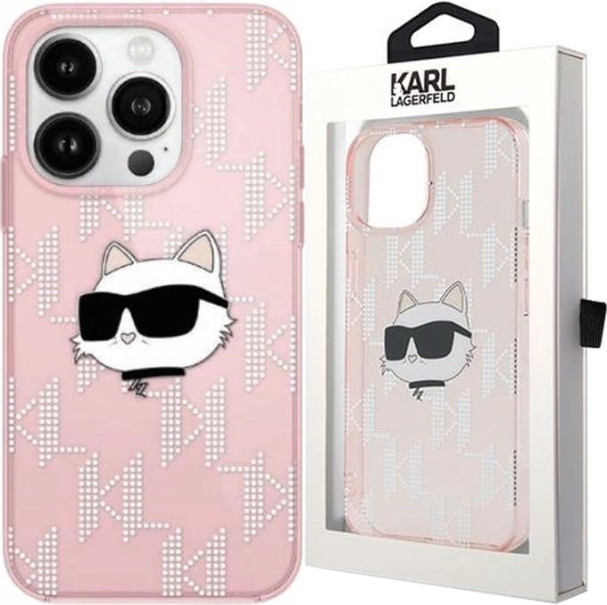 Karl - Lagerfeld - IML Choupette Head & Monogram hoesje voor iPhone - 13 - Pro - Max - roze