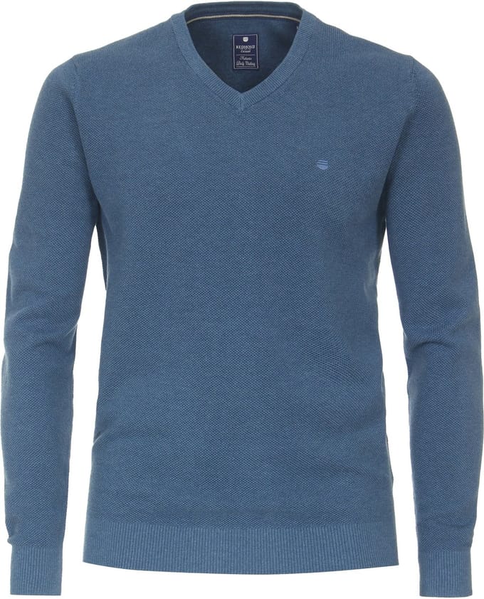 Redmond heren trui katoen - V-hals - blauw (middeldik)