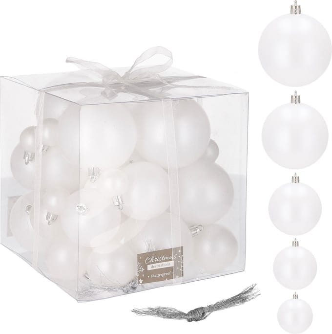 Springos Kerstballen | Kerstversiering | Onbreekbaar | 37 Stuks | 4-8 cm | Parelwit