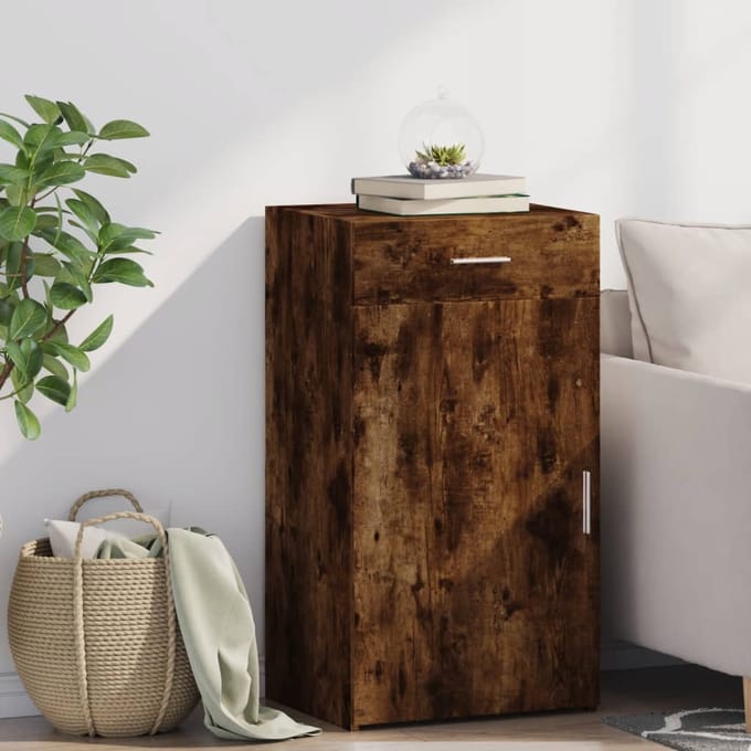 vidaXL - Dressoir - 50x42,5x93 - cm - bewerkt - hout - gerookt - eikenkleurig
