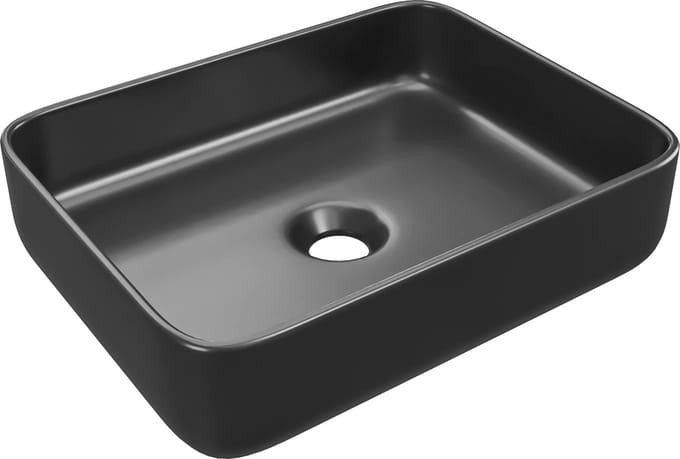 Vente-unique Rechthoekige keramische opbouwwastafel - Mat zwart - 50 x 39 cm - JUNIKO II