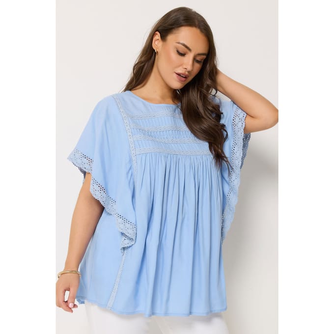 Yours Blauwe Blouse Met Gehaakte Vallende Mouwen Size 42