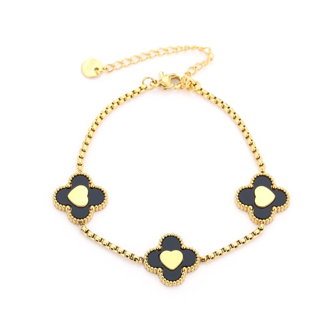 Bijoutheek Armband (Sieraad) Klavers Hartjes zwart