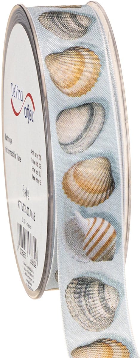 Cadeaulint maritieme decoratie schelpen blauw 25mm 15m