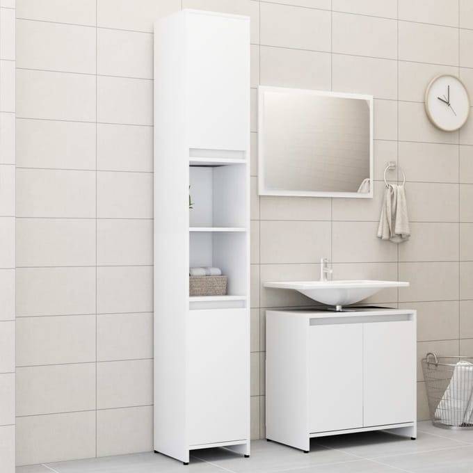 vidaXL - 3-delige - Badkamermeubelset - bewerkt - hout - wit