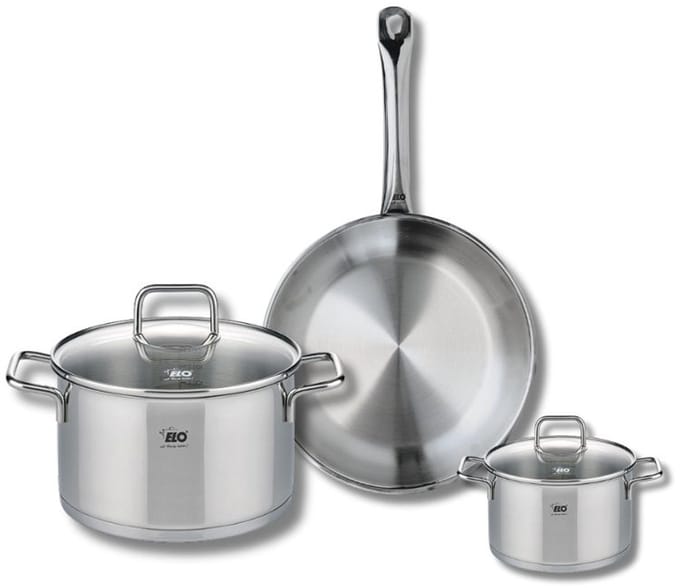 Set van 1 Koekenpan 24 cm en 2 kookpotten 12 en 20 cm Elo Profi Citrin