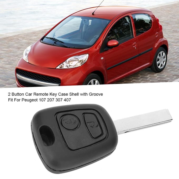 2-knops autosleutelbehuizing met groef voor Peugeot 107 207 307 407 gray