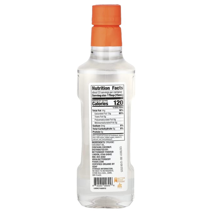 BetterBody Foods, Biologische Kokos MCT Olie, 16.9 fl oz (500ml)