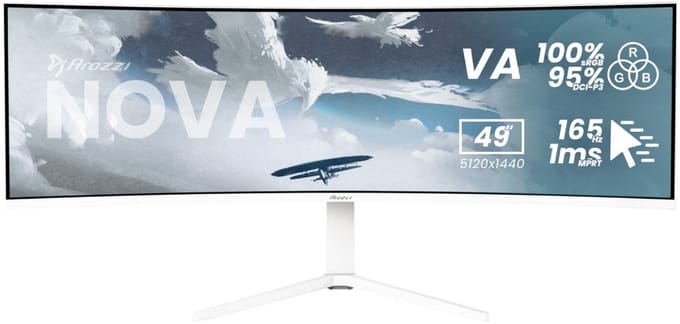 Arozzi Nova 49" Gaming Monitor - Curved - DQHD VA - 165Hz - USB-C - White