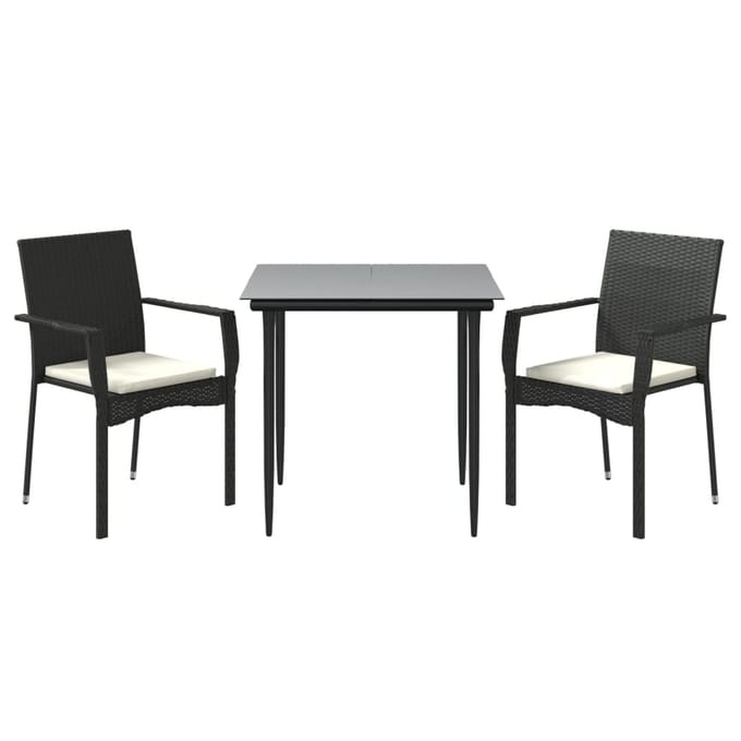vidaXL - 3-delige - Tuinset - met - kussens - poly - rattan - zwart