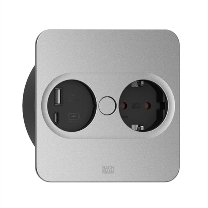 BAC Twist 2 1x230V RA en 1x USB Zilver Vierkant Lader - 946.013 - E3MQR
