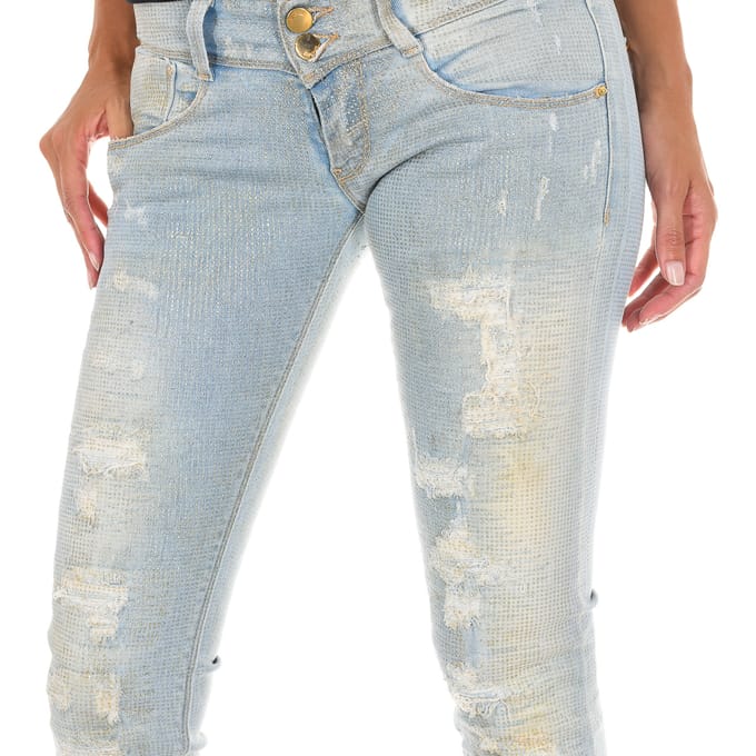 Lange denim broek versleten en gescheurd effect 10DB50130 vrouw