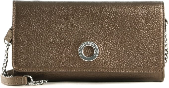MANDARINA DUCK Leren Kaarthoes Schoudertas Mellow Lux Wallet Bag Bronzo Brons