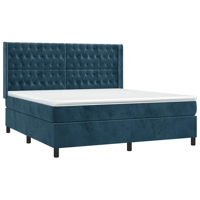 vidaXL - Boxspring - met - matras - en - LED - fluweel - donkerblauw - 160x200 - cm