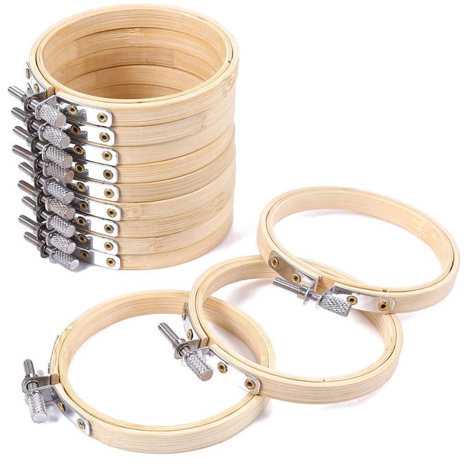 Borduurring Rond Lichtgewicht Bamboe Klein Kruissteek voor DIY Handwerk beige