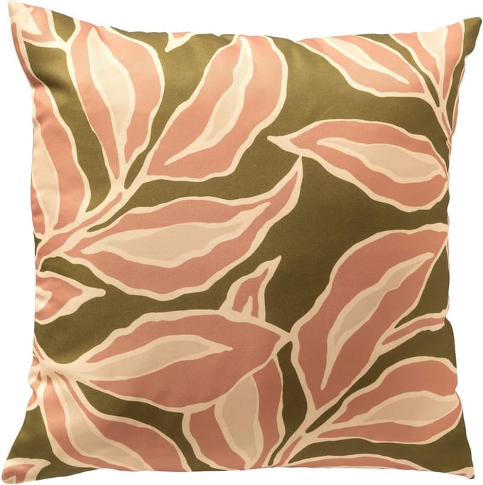 Textino - ELARA - buitenkussen 45x45 cm - bladmotief - Muted Clay - roze, groen, beige