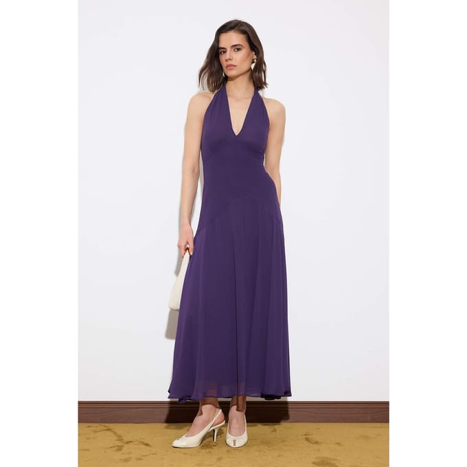 Platte, mouwloze maxi-jurk voor dames, chique/avond skaterjurk