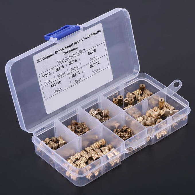 150pcs M3 Laiton Moleté Inserts Filetés Assortiment Set Kit avec Boîte en Plastique