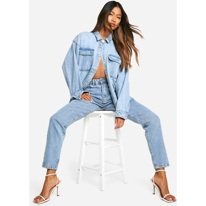 Dames Boohoo Basics Hoge Taille Slim Fit Jeans | Lichtblauw | Maat: 42