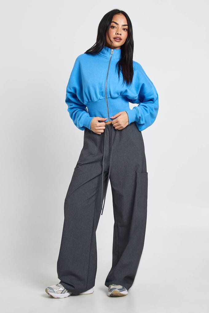 boohoo Dames Trechter Hals Getailleerde Taille Doorlopende Rits | Blauw | Maat: Medium