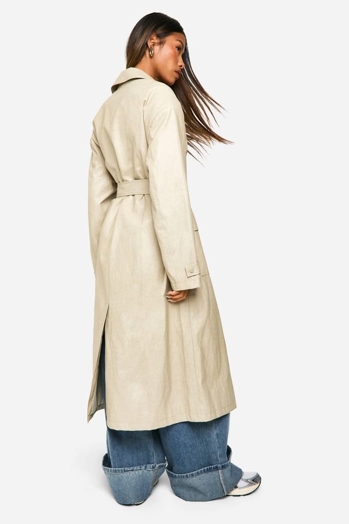 boohoo Dames Vintage look nepleren trenchcoat | Stone | Maat: 8