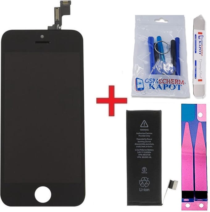 LCD Scherm + Batterij Geschikt voor iPhone 5S – Premium – Zwart