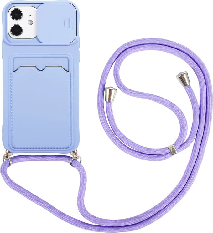 Hoesje geschikt voor iPhone 12 - Backcover - Koord - Pasjeshouder - Portemonnee - TPU - Paars