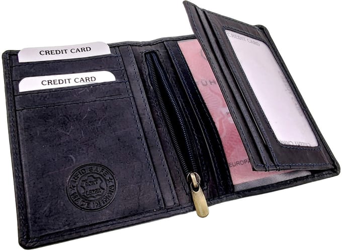 Compacte Leren Portemonnee Unisex, RFID-bescherming, Pasjesvakken, ID venster - Echt Leer Donkerblauw