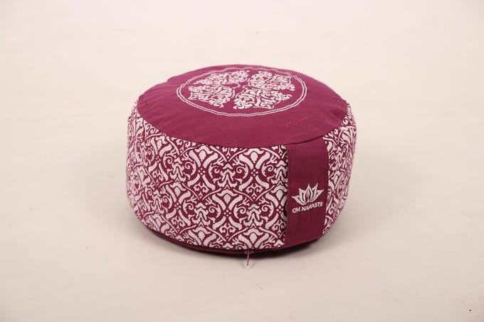 Om Namaste Design Meditatiekussen Zitkussen - Rond - Paars met Wit