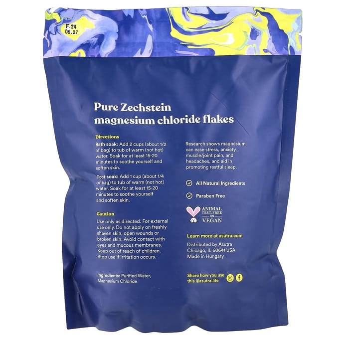 Asutra, Soak Pain Away, magnesiumvlokken, 2 lbs (907 gram) blue