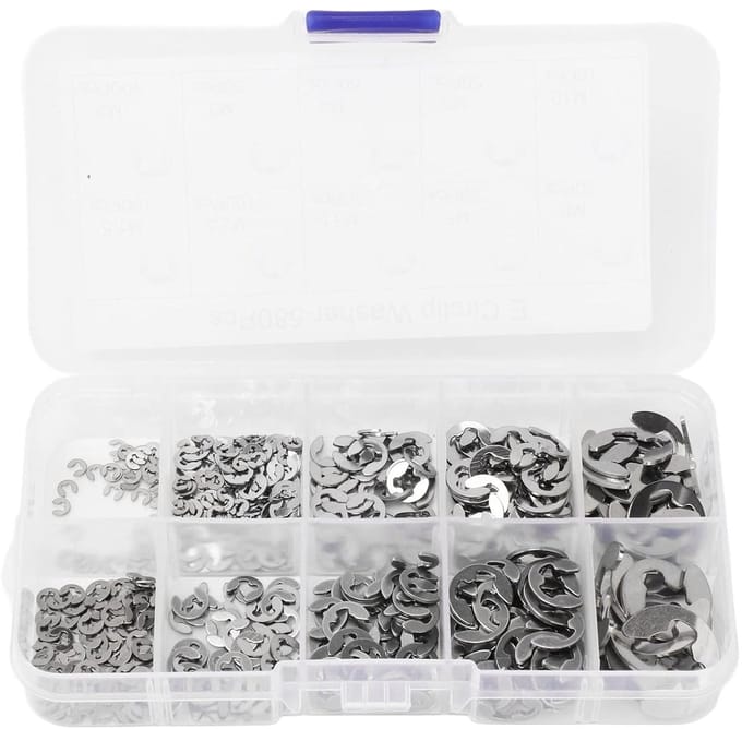 E-Type Elastische Ringen en Veertjes - 580 Stuks Rvs met Opbergdoos voor Klusprojecten en DIY