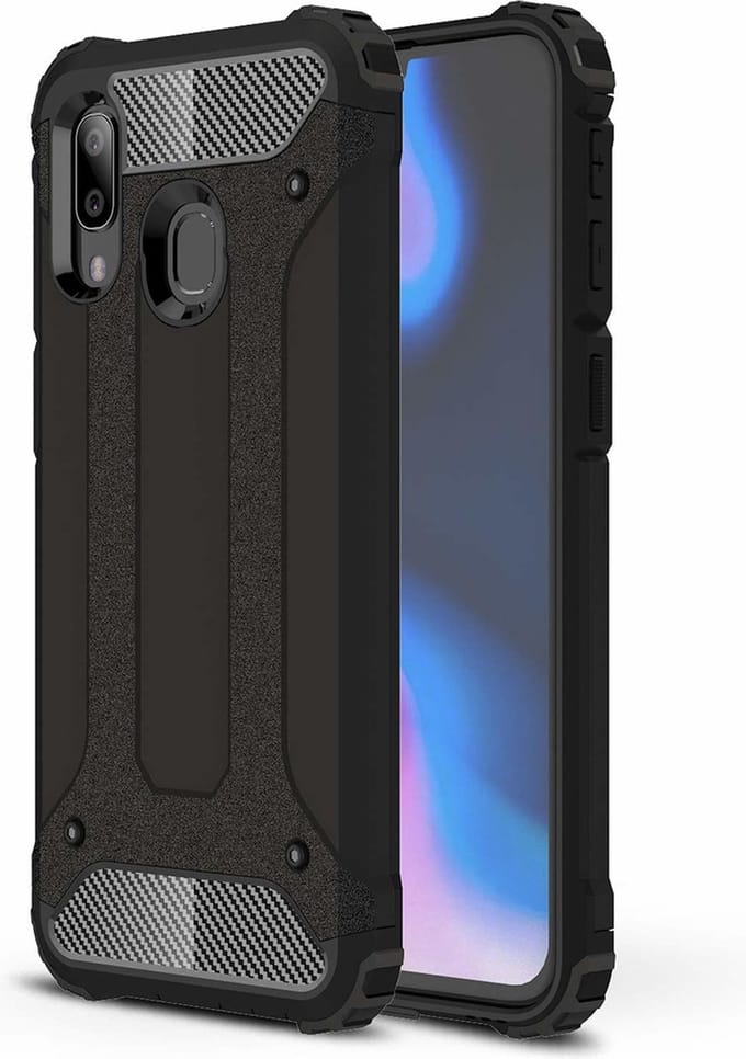 Ntech Hoesje Geschikt Voor Samsung Galaxy A40 Hybrid Armor Hoesje - Zwart