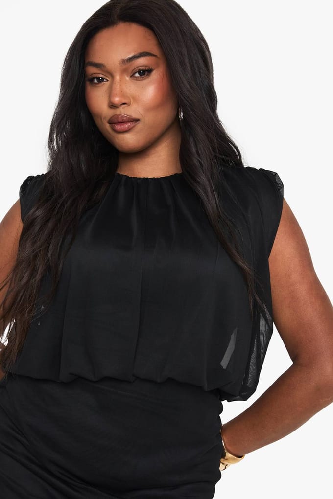 boohoo Dames Plus Mesh Blouson Geraffineerde Mini-jurk | Black | Maat: 26