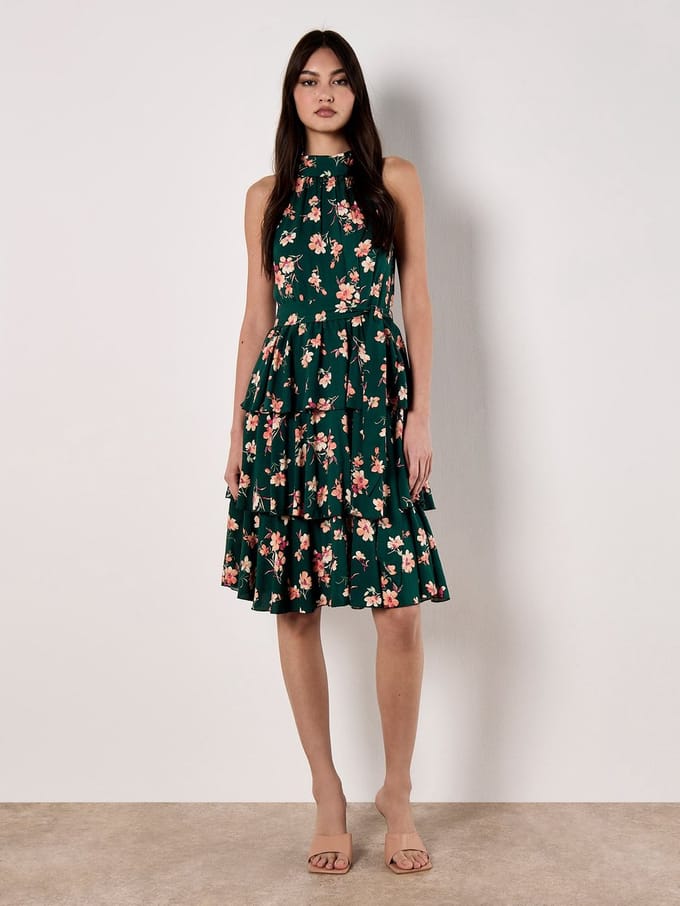 Geblümtes Minikleid mit Neckholder-Ausschnitt