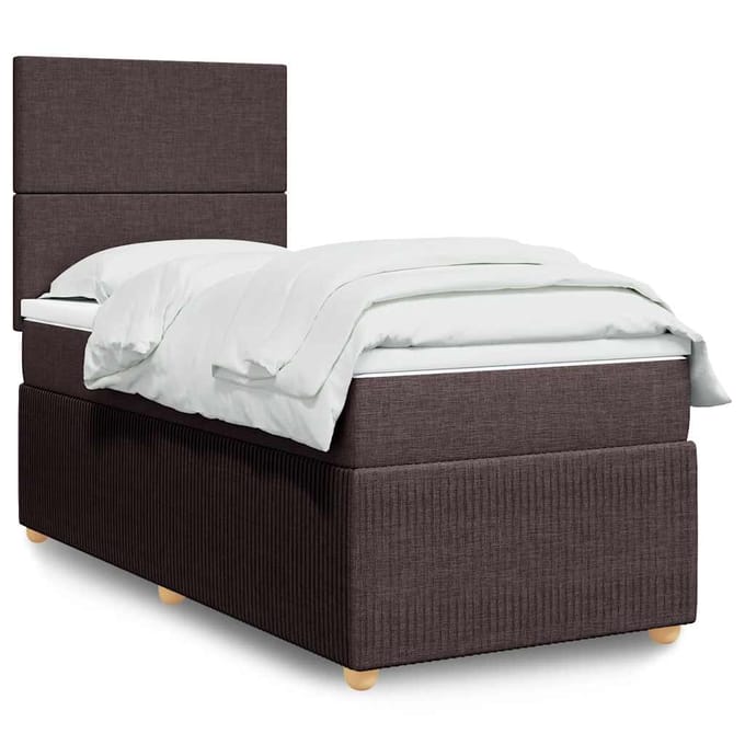 vidaXL - Boxspring - met - matras - stof - donkerbruin - 90x200 - cm