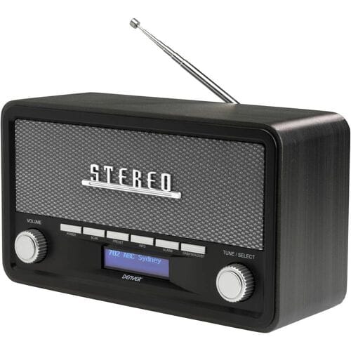 Denver DAB18DG DAB+/FM Retro Radio - Bluetooth - Dimbaar LCD - Hout - Donkergrijs - 14,8 x 26,1 x 11,3 cm