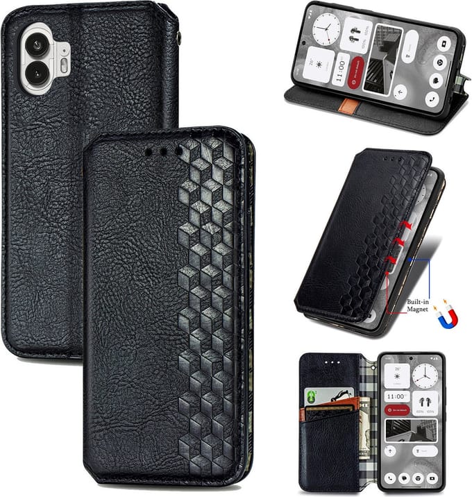 Luxe PU Lederen Ruitpatroon Wallet Case voor Nothing Phone (2) _ Zwart