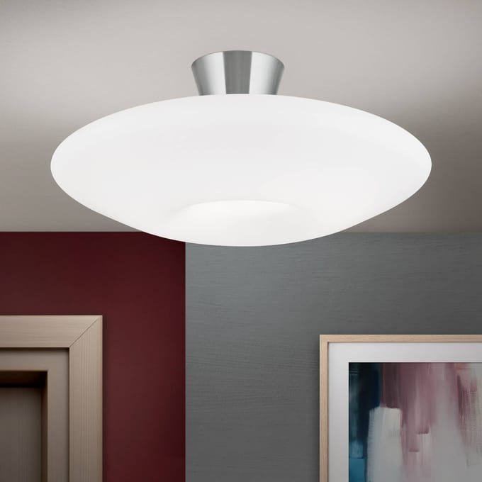ORION Blanc plafondlamp, opaal glas, mat nikkel