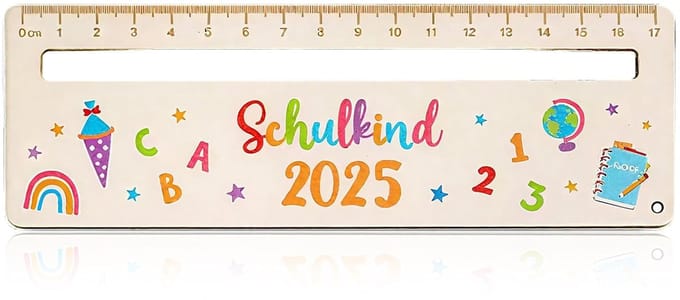 Houten Leeshulp - Kinder Liniaal - Eerste Schooljaar - Regenboog Kleuren - 18 x 6 cm