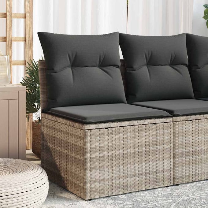 vidaXL - Tuinstoel - zonder - armleuning - met - kussens - poly - rattan - lichtgrijs
