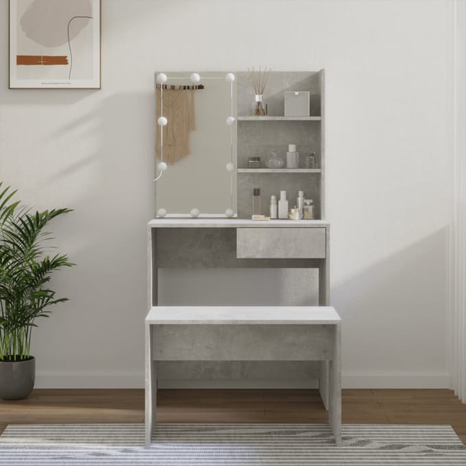 vidaXL - Kaptafelset - met - LED's - bewerkt - hout - hoogglans - wit
