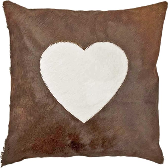 kussen koe hart bruin 45x45cm
