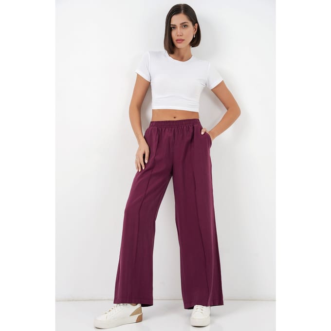 Brede Pijpen Broek met Elastische Taille