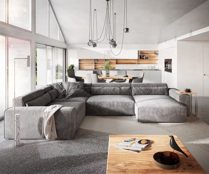 Woonkamerlandschap Sirpio XL 360x260 cm microvezel taupe recamiere variabele