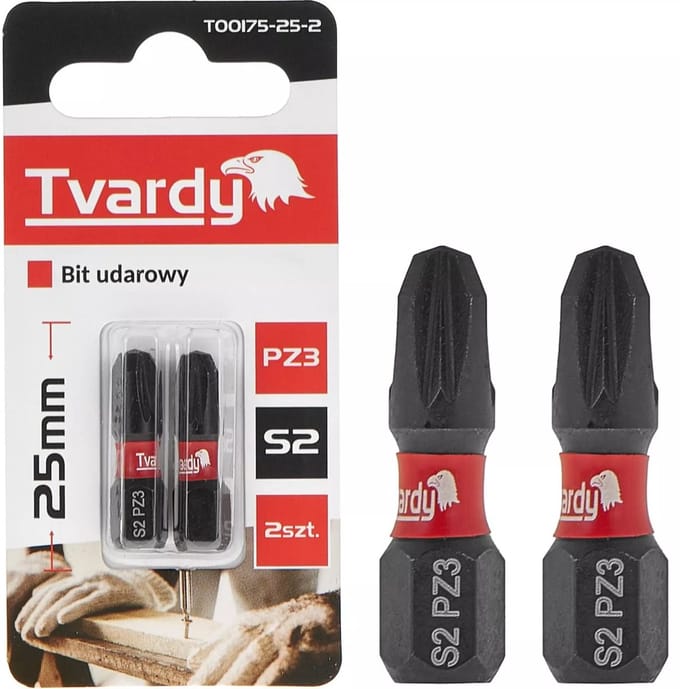Tvardy Impact bit PZ3 - S2 staal - 25 mm - set van 2 - magnetische tip