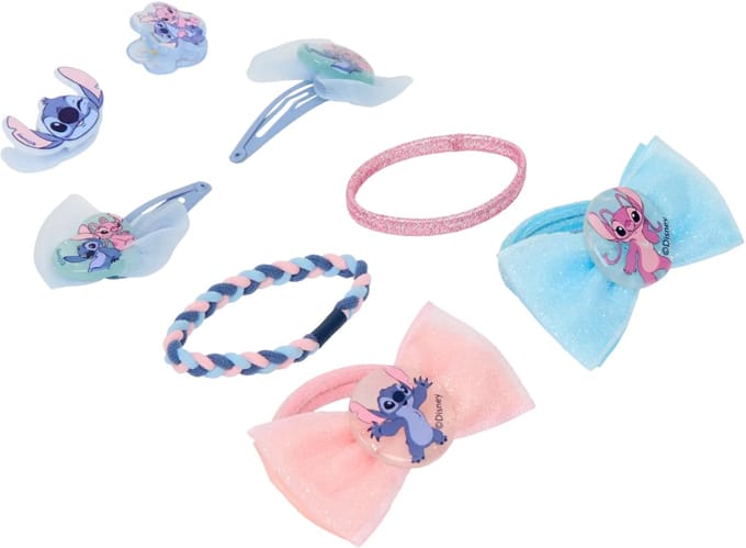 Disney - Stitch haaraccesoires - 4 haarspeldjes + 4 elastiekjes - strikjes - pastel