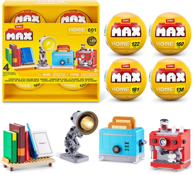 ZURU MAX Home Bouwset - Boeken, koffie, broodrooster en lamp - 4-Pack