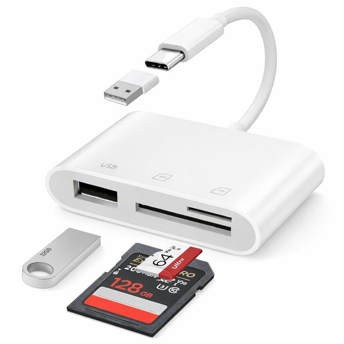 Skoov SD Kaart Lezer - Card Reader voor iPhone en USB-C - Micro SD en SD Kaartlezer - Lightning Adapter - Geheugenkaartlezer - SD en Micro SD Reader - USB naar USB C