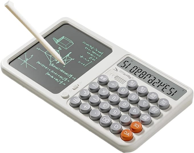Rekenmachine Notitieblok - Schrijfbord Rekenmachine - Studie Productiviteit - Groot Oogbeschermend Scherm - 26.3 cm Lengte - Wit